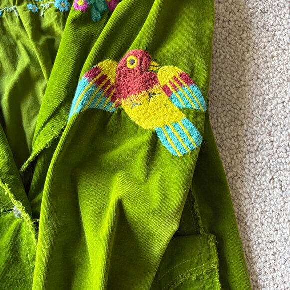 Johnny Was M Green Corduroy Embroidered Jacket Wearable Art Birds Heart - Picture 11 of 15